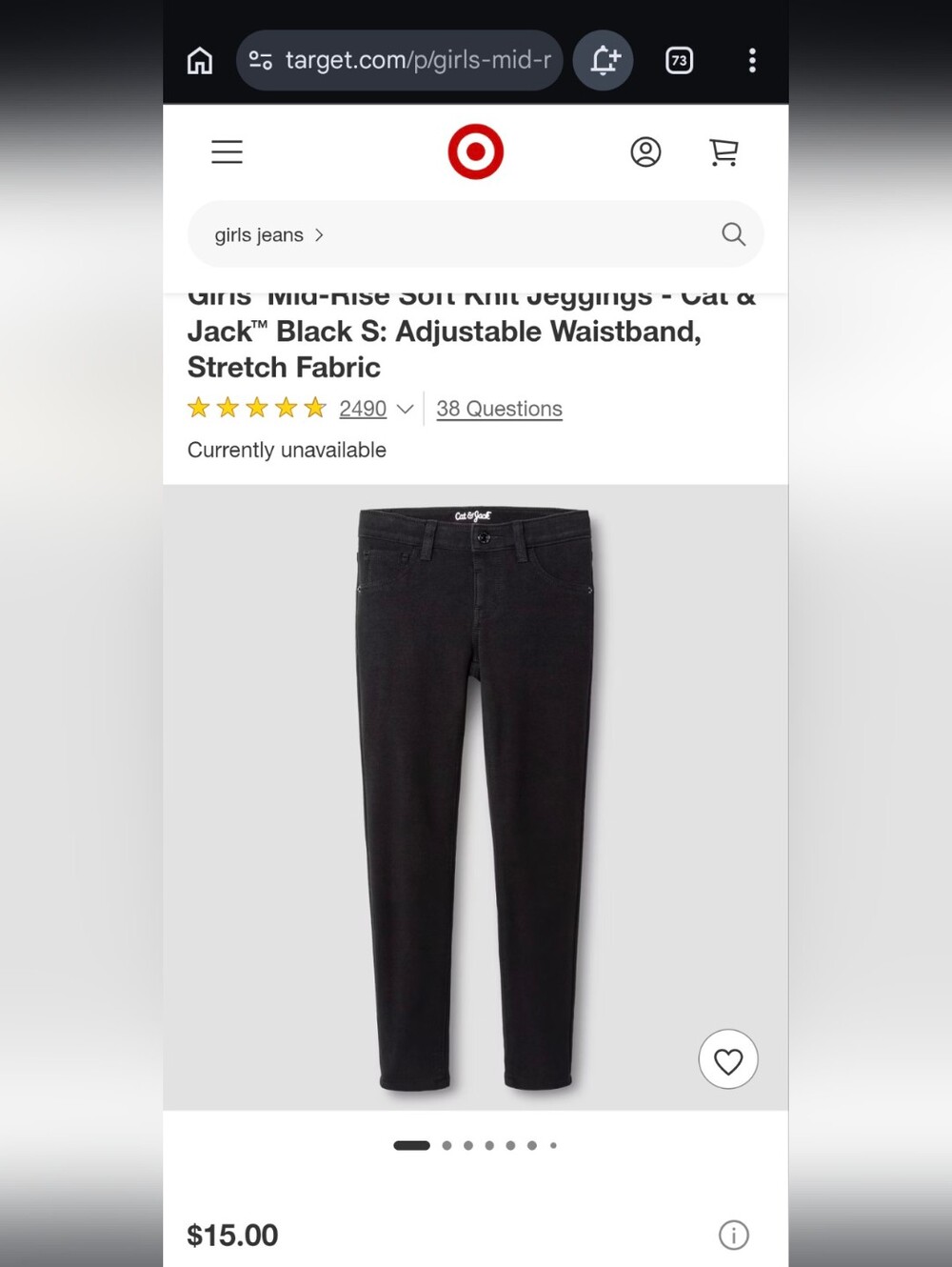 Cat And Jack Girls Black Stretch Jeggings